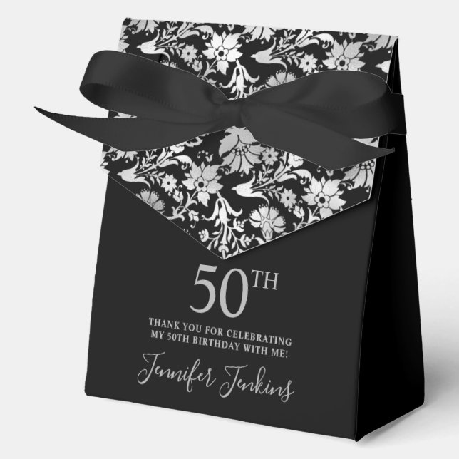 50th Birthday Silver Floral Thank You  Geschenkschachtel (Vorderseite)