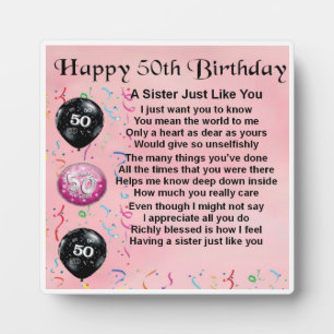 50th  Birthday Sister Poem Plaque