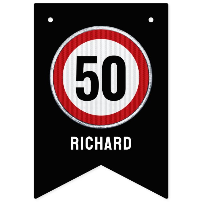 50th Birthday Speed Limit Sign CUSTOM AGE & NAME Wimpelkette (Zweite Fahne)