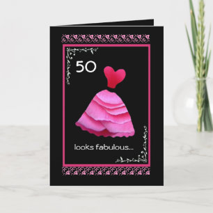 50th Fabulous Birthday with Pink Dress Karte