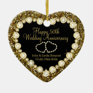 50th Gold Glitter Wedding Anniversary Keramik Ornament