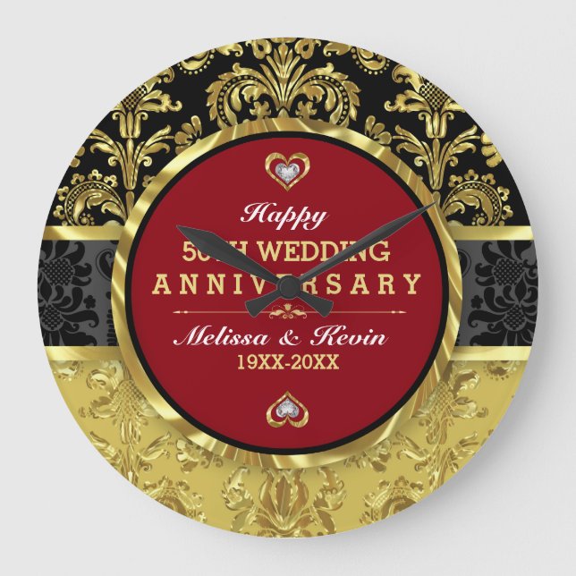 50th Gold Wedding Anniversary Große Wanduhr (Vorderseite)