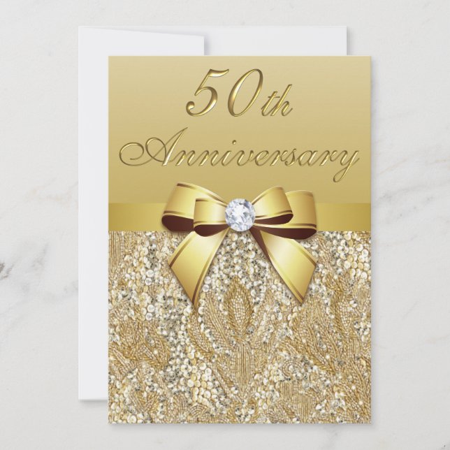50th Gold Wedding Anniversary Imitate Sequins und  Einladung (Vorderseite)