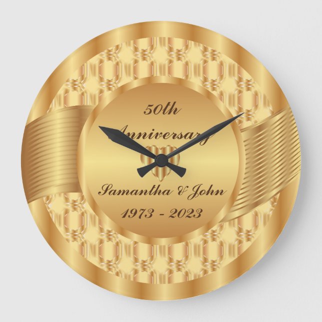 50th Gold Wedding Jubiläum Große Wanduhr (Vorderseite)