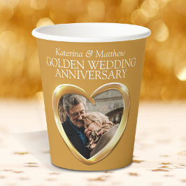 50th Golden Wedding anniversary heart photo Pappbecher