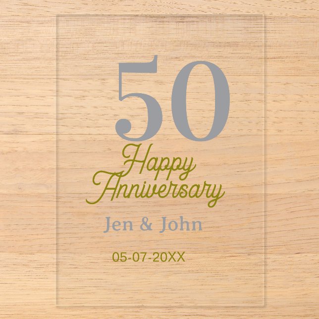 50th happy anniversary name date silver gold date  acryleinladungen (Vorderseite)