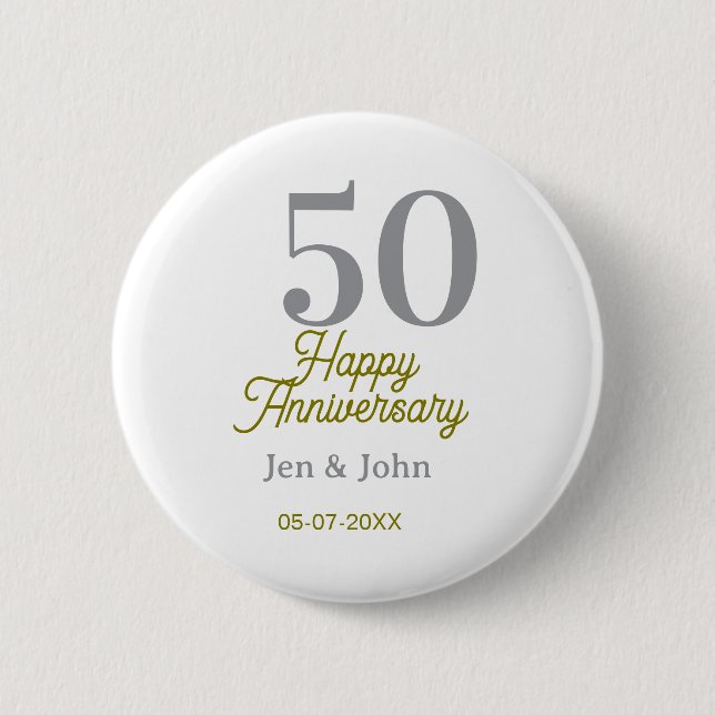 50th happy anniversary name date silver gold date  button (Vorderseite)