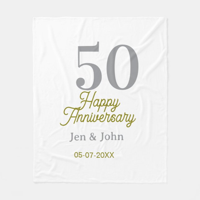 50th happy anniversary name date silver gold date  fleecedecke (Vorderseite)