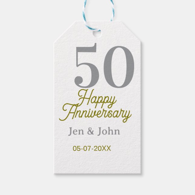 50th happy anniversary name date silver gold date  geschenkanhänger (Vorderseite)
