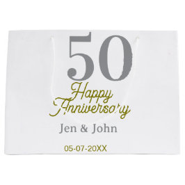 50th happy anniversary name date silver gold date  große geschenktüte