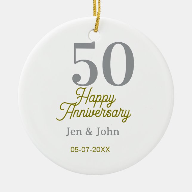 50th happy anniversary name date silver gold date  keramik ornament (Vorne)