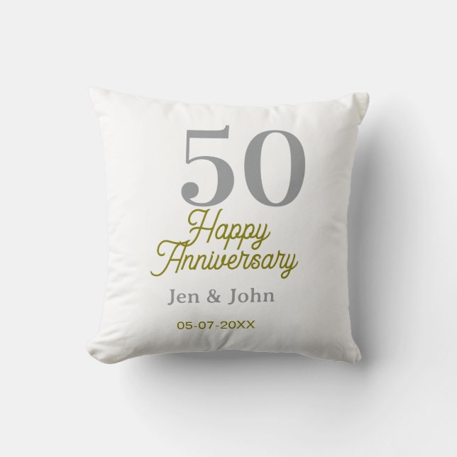 50th happy anniversary name date silver gold date  kissen (Vorderseite)