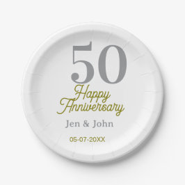 50th happy anniversary name date silver gold date  pappteller
