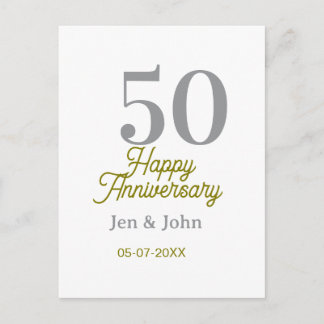 50th happy anniversary name date silver gold date  postkarte