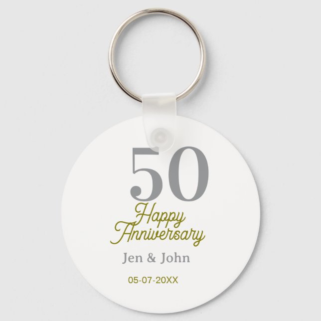 50th happy anniversary name date silver gold date  schlüsselanhänger (Vorderseite)