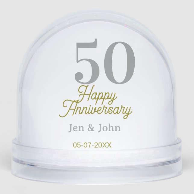 50th happy anniversary name date silver gold date  schneekugeln (Vorderseite)