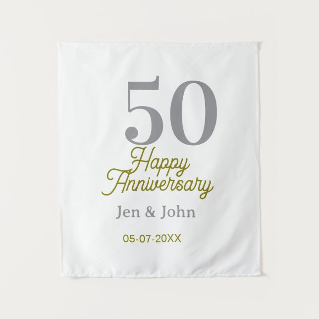 50th happy anniversary name date silver gold date  wandteppich (Vorderseite)