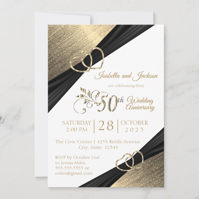 50th Light Golden Heart Anniversary Design Einladung (Vorderseite)