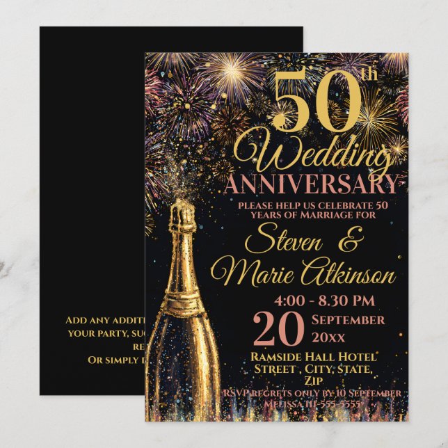 50th Wedding Anniversary Bubbly Celebration Einladung (Vorne/Hinten)
