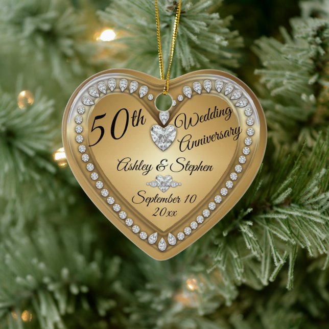 50th Wedding Anniversary Gold Diamonds Keepsake Keramik Ornament (Baum)
