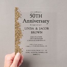 50th Wedding Anniversary Gold Faux Glitter  Acryleinladungen