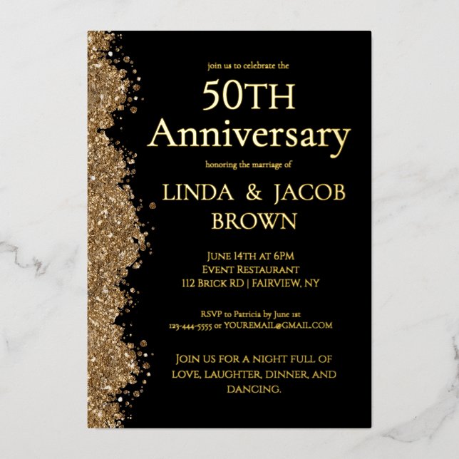 50th Wedding Anniversary Gold Faux Glitter  Folieneinladung (Vorderseite)