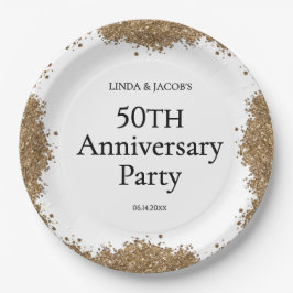 50th Wedding Anniversary Gold Faux Glitter  Pappteller