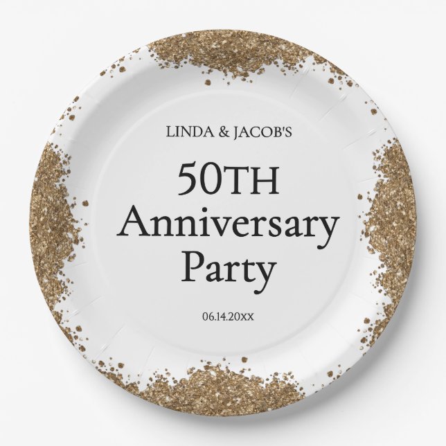 50th Wedding Anniversary Gold Faux Glitter  Pappteller (Vorderseite)
