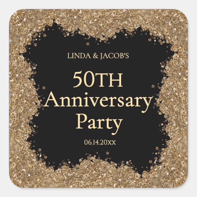 50th Wedding Anniversary Gold Faux Glitter  Quadratischer Aufkleber (Vorderseite)