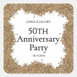 50th Wedding Anniversary Gold Faux Glitter  Quadratischer Aufkleber