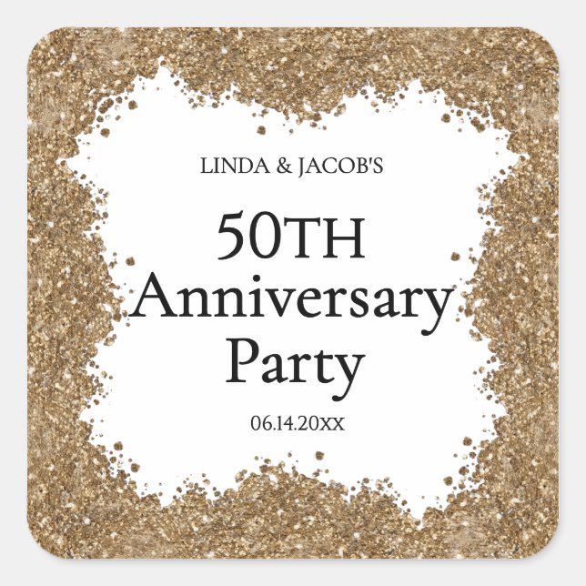 50th Wedding Anniversary Gold Faux Glitter  Quadratischer Aufkleber (Vorderseite)
