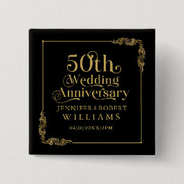 50th Wedding Anniversary Gold Floral Frame Button