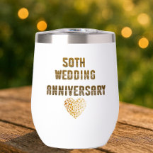 50th Wedding Anniversary Golden Typography Heart 