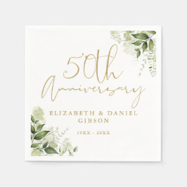 50th Wedding Anniversary Greenery Gold Script Serviette