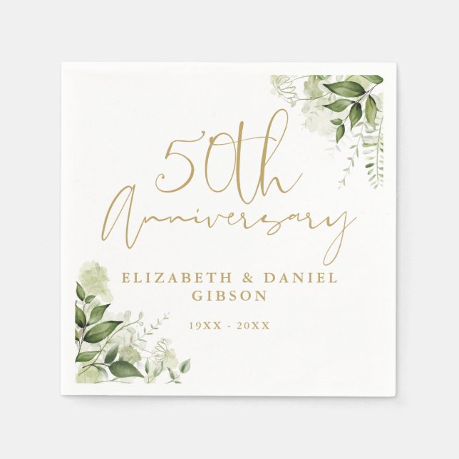 50th Wedding Anniversary Greenery Gold Script Serviette (Vorderseite)