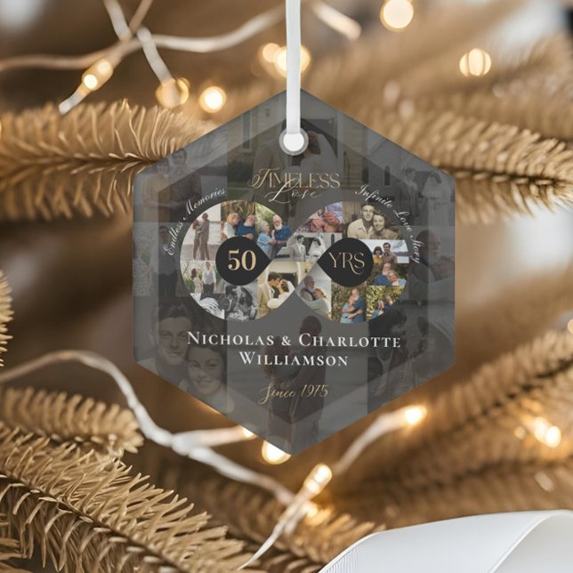 50th Wedding Anniversary Infinity Photo Collage Ornament Aus Glas (50th Wedding Anniversary Infinity Photo Collage Glass Ornament)
