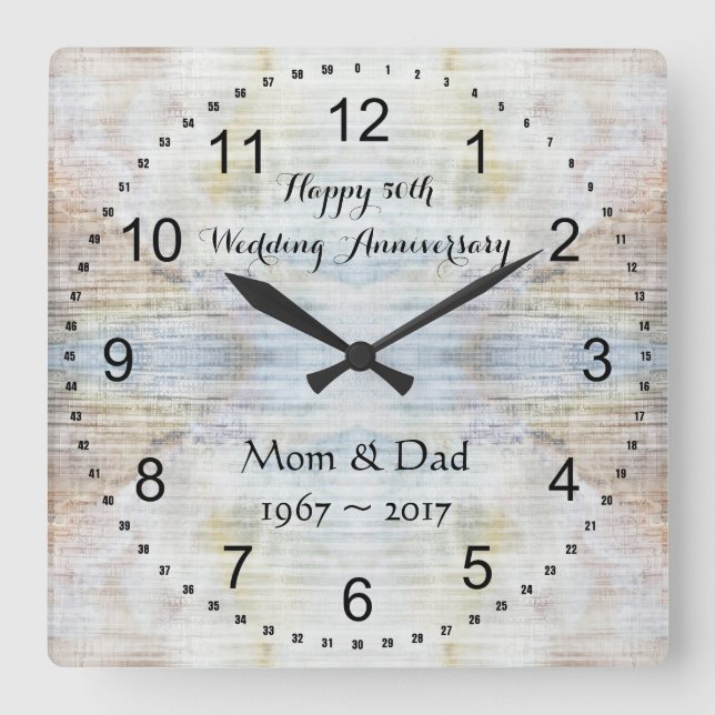 50th Wedding Anniversary Marble Pattern Quadratische Wanduhr (Vorderseite)