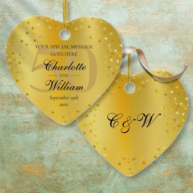 50th Wedding Anniversary Monogram Gold Hearts Keramik Ornament (50th Wedding Anniversary Monogram Gold Hearts Ceramic Ornament)