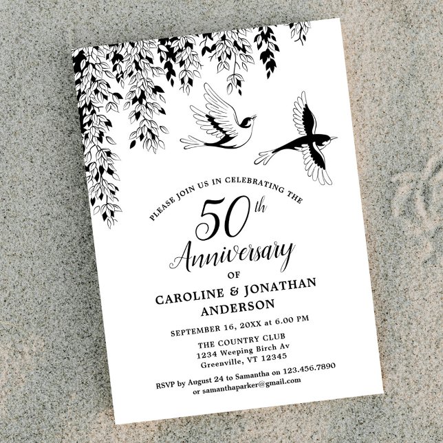 50th Wedding Anniversary Silver Birch Flying Birds Einladung (Von Creator hochgeladen)