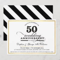 50TH WEDDING ANNIVERSARY Stilgold schwarz einladen