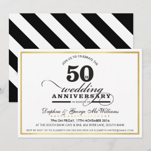 50TH WEDDING ANNIVERSARY Stilgold schwarz einladen Einladung