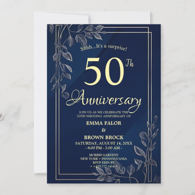 50th Wedding Anniversary Surprise Invitation Navy  Einladung (Vorderseite)