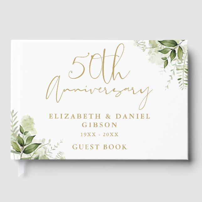 50th Wedding Golden Anniversary Floral Greenery Gästebuch (Vorderseite)