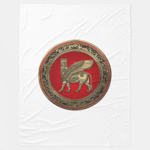 [510] Assyrian Winged Bull - Gold Lamassu Fleecedecke