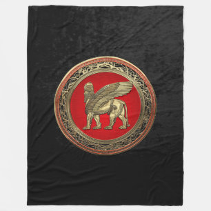 [510] Assyrian Winged Lion - Gold Lamassu Fleecedecke
