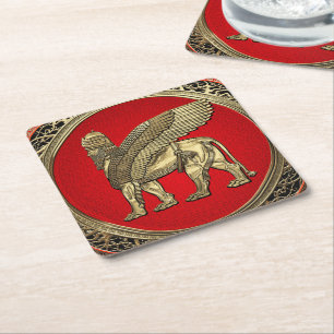 [510] Assyrian Winged Lion - Gold Lamassu Rechteckiger Pappuntersetzer