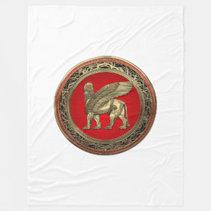 [510] Assyrian Winged Löwe - Gold Lamassu Fleecedecke