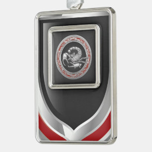 [510] Heiliger Silberskorpion auf Schwarz Rahmen-Ornament Silber