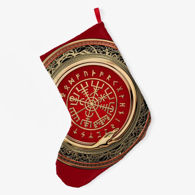[510] Vegvisir - Viking-Goldmagischer Runic Großer Weihnachtsstrumpf (Rückseite (Hängend))