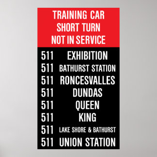 511 BATHURST Replica TTC Streetcar Rollsign Poster